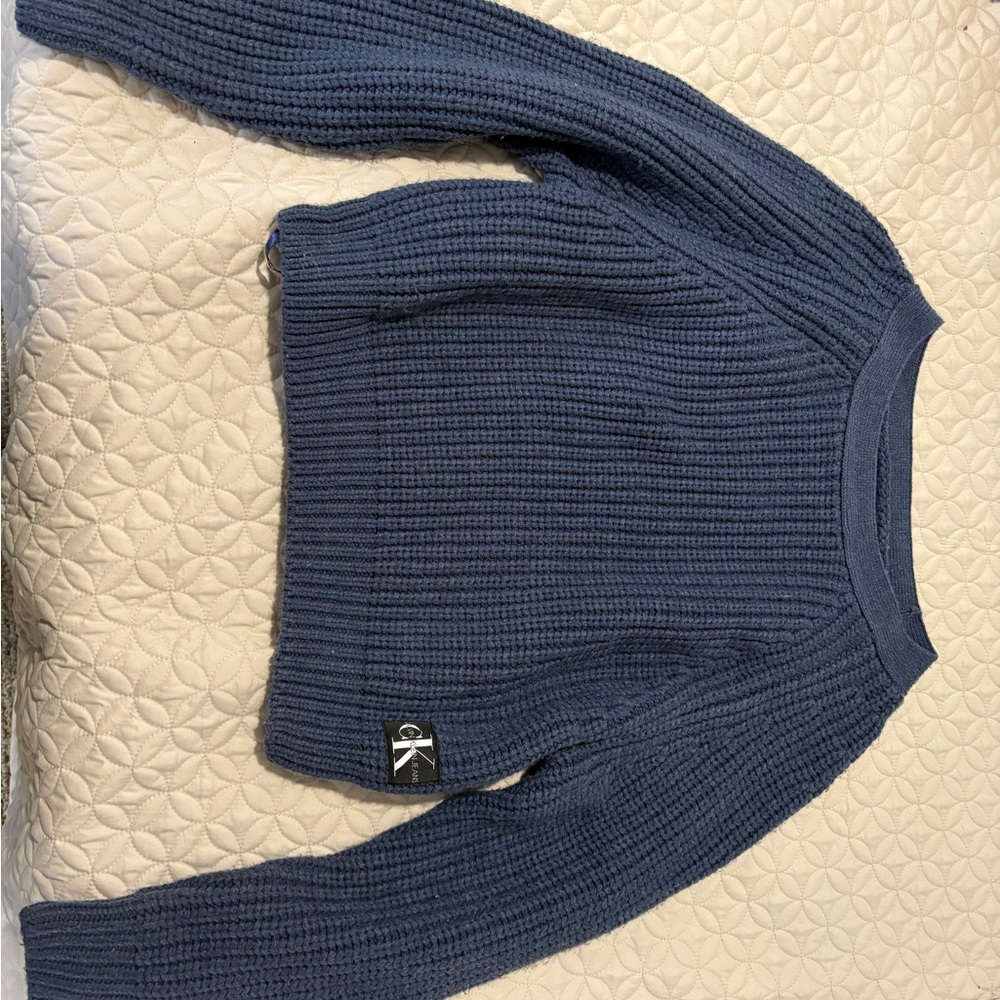 Calvin Klein Jeans Blue Crewneck Sweater with Ribbed Texture